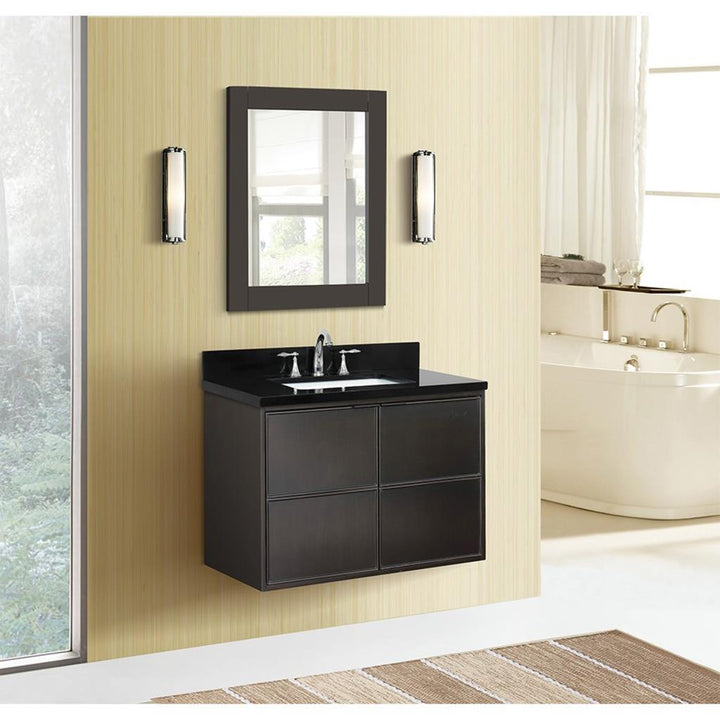 Bellaterra Scandi 37" Single Wall Mount Vanity, Cappuccino, Black Galaxy Granite Top/Rectangle Sink