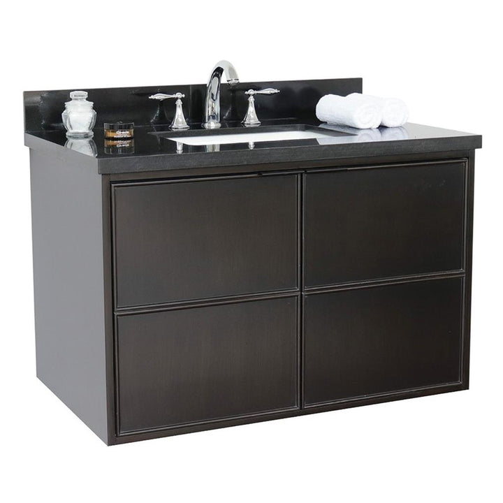 Bellaterra Scandi 37" Single Wall Mount Vanity, Cappuccino, Black Galaxy Granite Top/Rectangle Sink