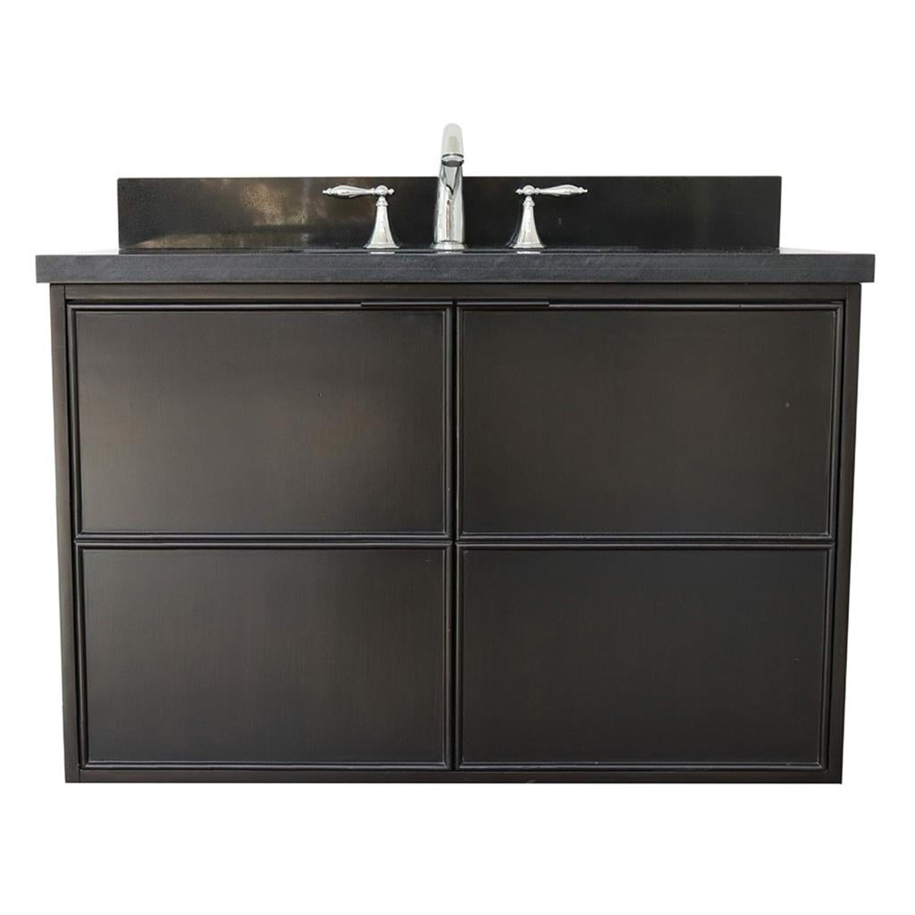 Bellaterra Scandi 37" Single Wall Mount Vanity, Cappuccino, Black Galaxy Granite Top/Rectangle Sink