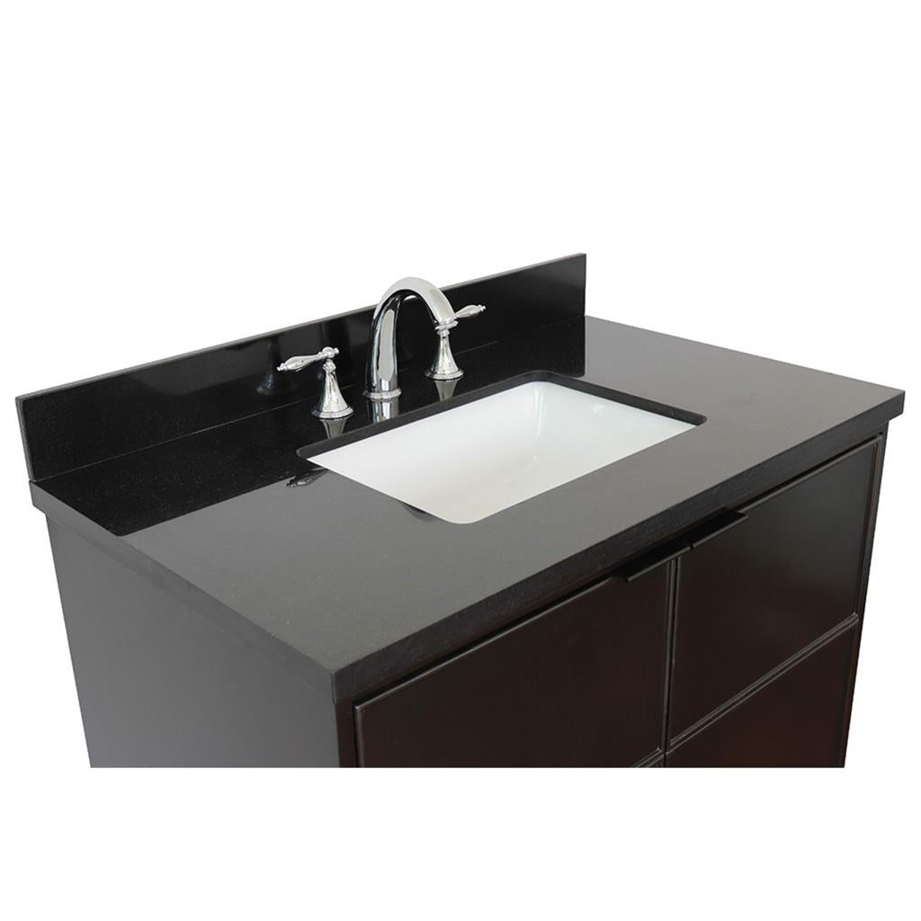 Bellaterra Scandi 37" Single Wall Mount Vanity, Cappuccino, Black Galaxy Granite Top/Rectangle Sink