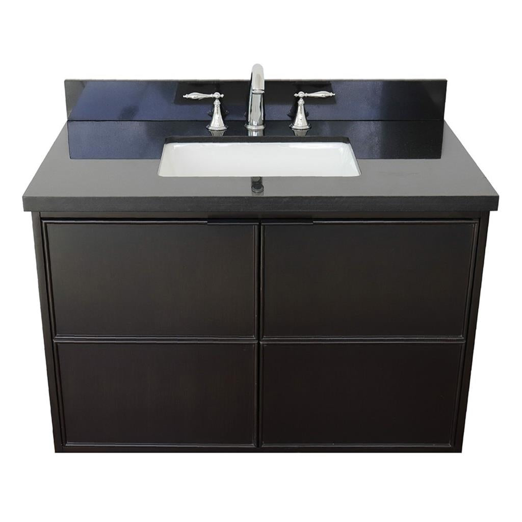 Bellaterra Scandi 37" Single Wall Mount Vanity, Cappuccino, Black Galaxy Granite Top/Rectangle Sink