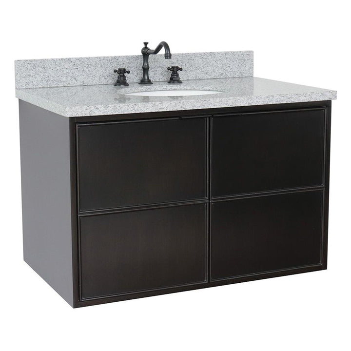 Bellaterra Scandi 37" Single Wall Mount Vanity, Cappuccino, Gray Granite Top/Oval Sink