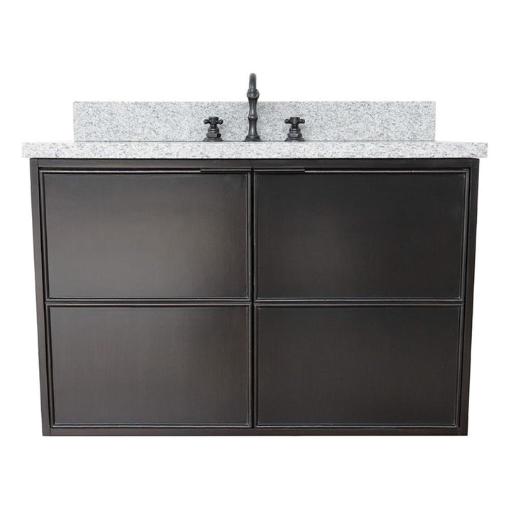 Bellaterra Scandi 37" Single Wall Mount Vanity, Cappuccino, Gray Granite Top/Oval Sink