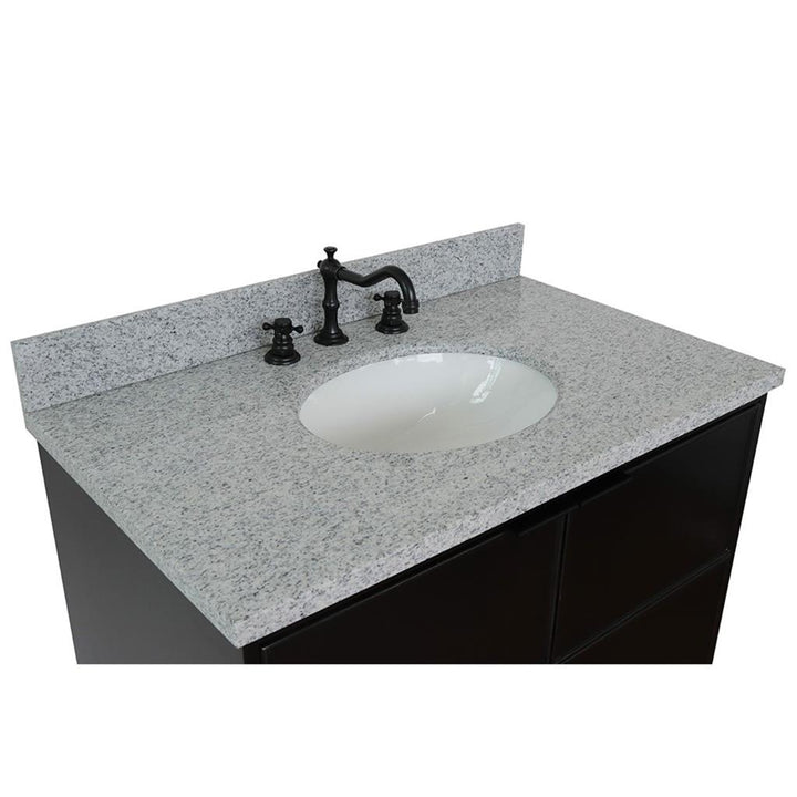 Bellaterra Scandi 37" Single Wall Mount Vanity, Cappuccino, Gray Granite Top/Oval Sink