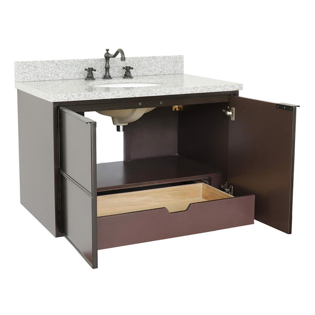 Bellaterra Scandi 37" Single Wall Mount Vanity, Cappuccino, Gray Granite Top/Oval Sink