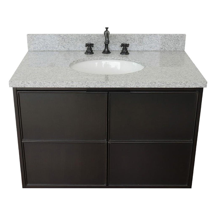 Bellaterra Scandi 37" Single Wall Mount Vanity, Cappuccino, Gray Granite Top/Oval Sink