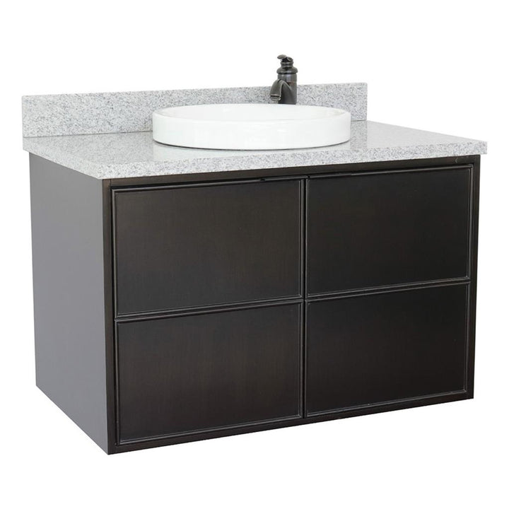 Bellaterra Scandi 37" Single Wall Mount Vanity, Cappuccino, Gray Granite Top/Round Sink