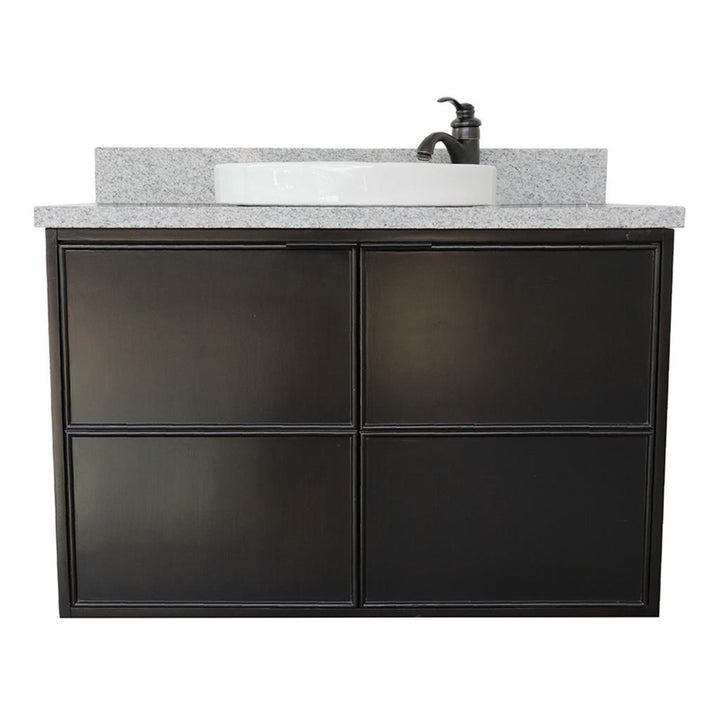 Bellaterra Scandi 37" Single Wall Mount Vanity, Cappuccino, Gray Granite Top/Round Sink