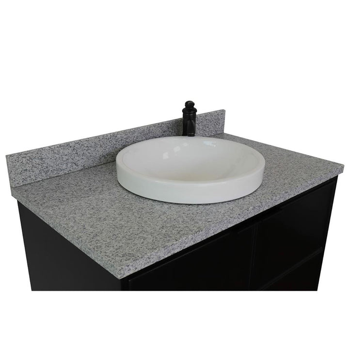 Bellaterra Scandi 37" Single Wall Mount Vanity, Cappuccino, Gray Granite Top/Round Sink