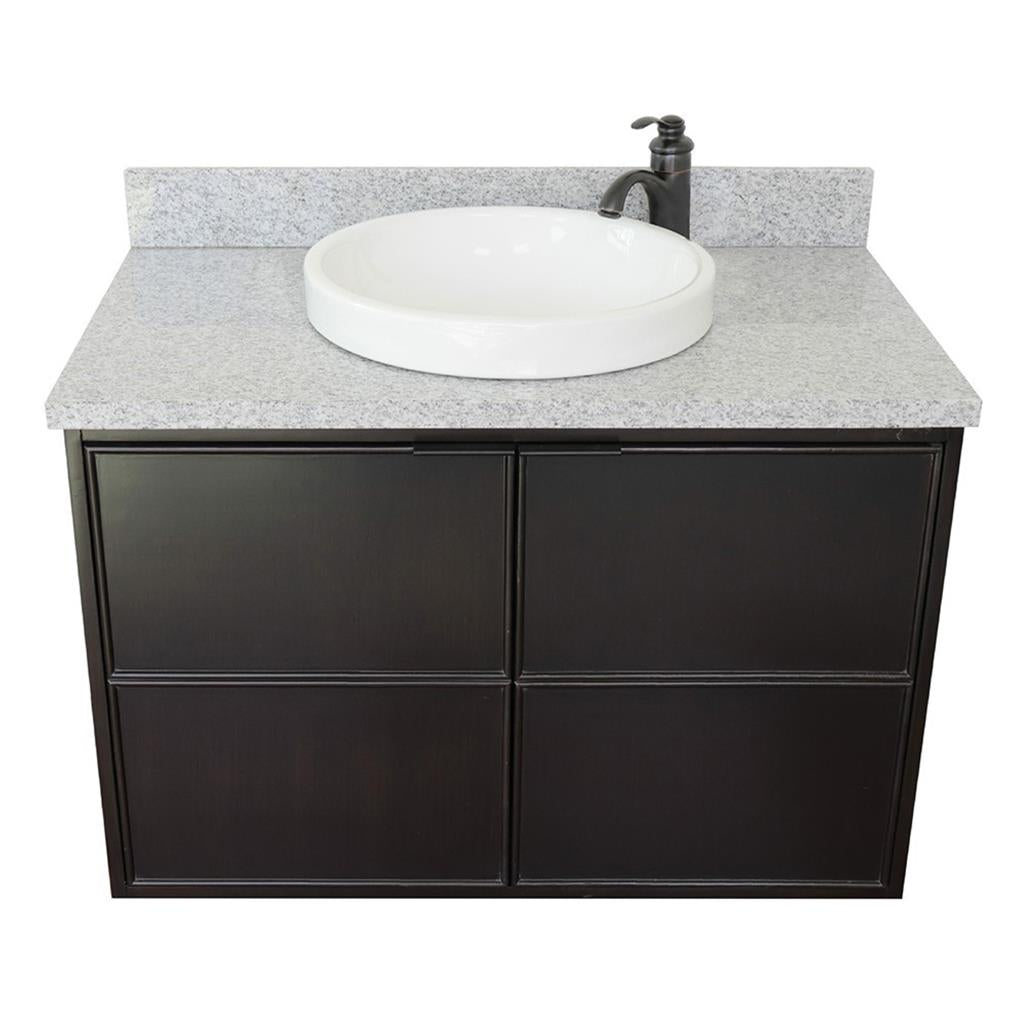 Bellaterra Scandi 37" Single Wall Mount Vanity, Cappuccino, Gray Granite Top/Round Sink