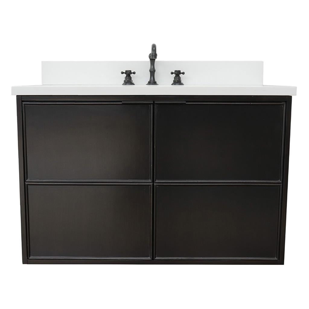 Bellaterra Scandi 37" Single Wall Mount Vanity, Cappuccino, White Quartz Top/Oval Sink