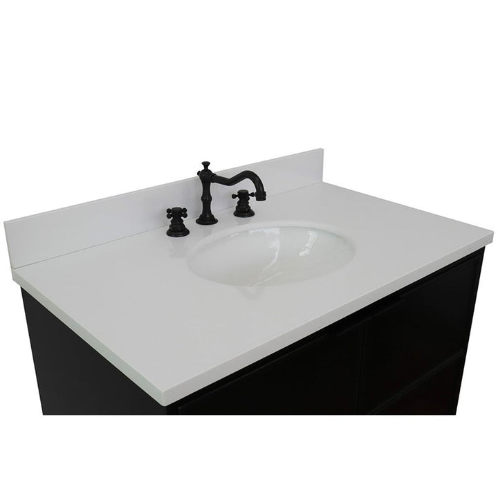 Bellaterra Scandi 37" Single Wall Mount Vanity, Cappuccino, White Quartz Top/Oval Sink