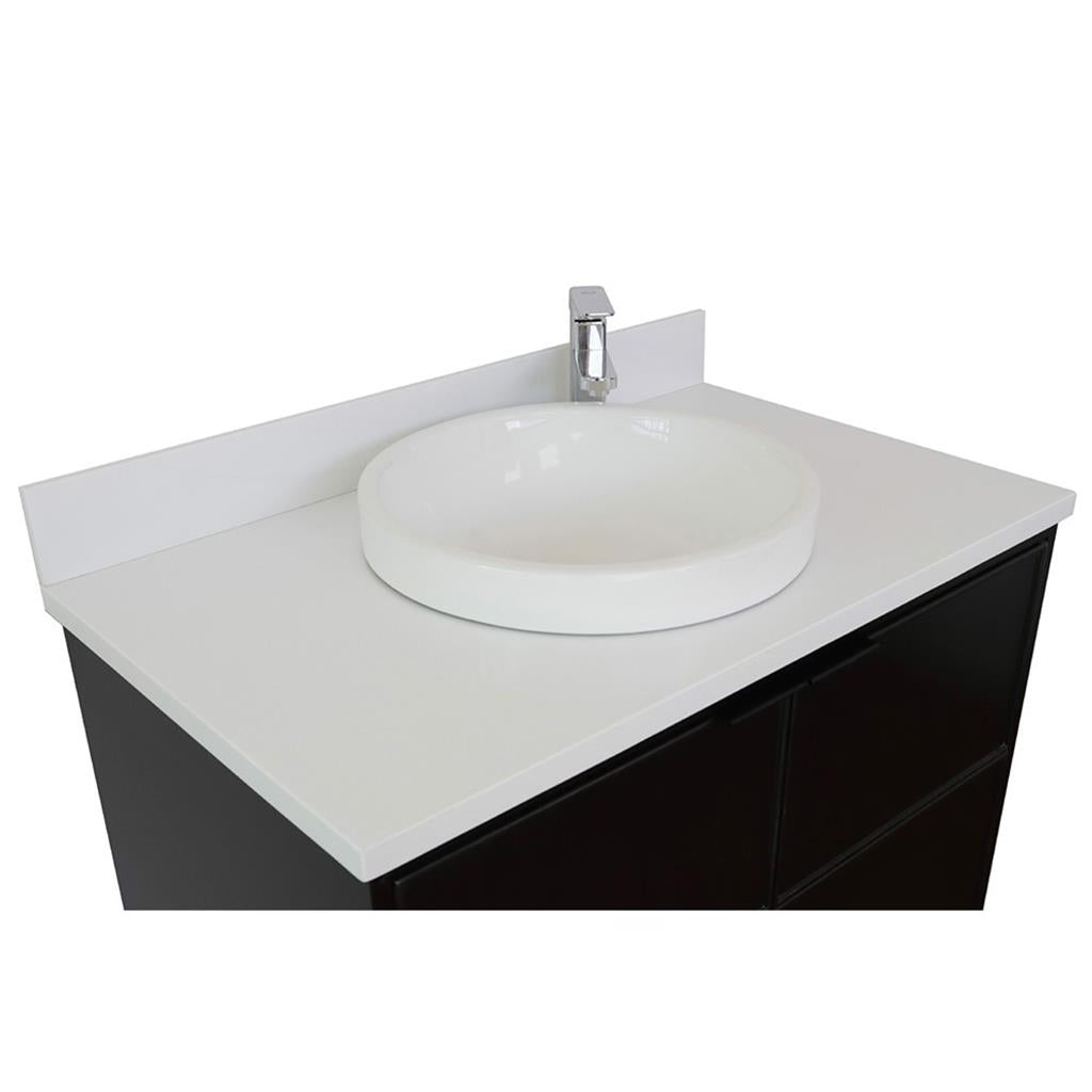 Bellaterra Scandi 37" Single Wall Mount Vanity, Cappuccino, White Quartz Top/Round Sink