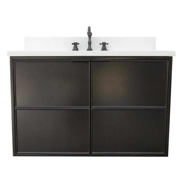 Bellaterra Scandi 37" Single Wall Mount Vanity, Cappuccino, White Quartz Top/Rectangle Sink