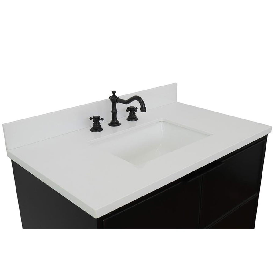 Bellaterra Scandi 37" Single Wall Mount Vanity, Cappuccino, White Quartz Top/Rectangle Sink