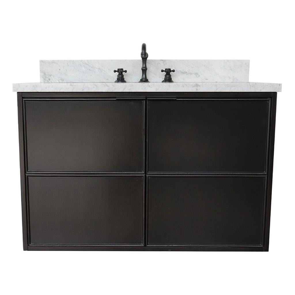 Bellaterra Scandi 37" Single Wall Mount Vanity, Cappuccino, White Carrara Top/Oval Sink