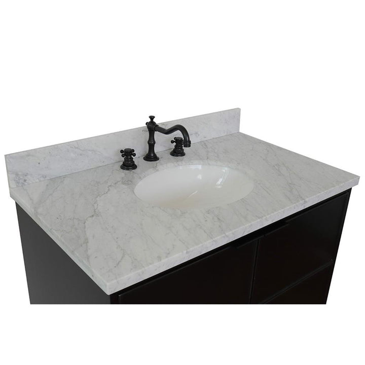 Bellaterra Scandi 37" Single Wall Mount Vanity, Cappuccino, White Carrara Top/Oval Sink