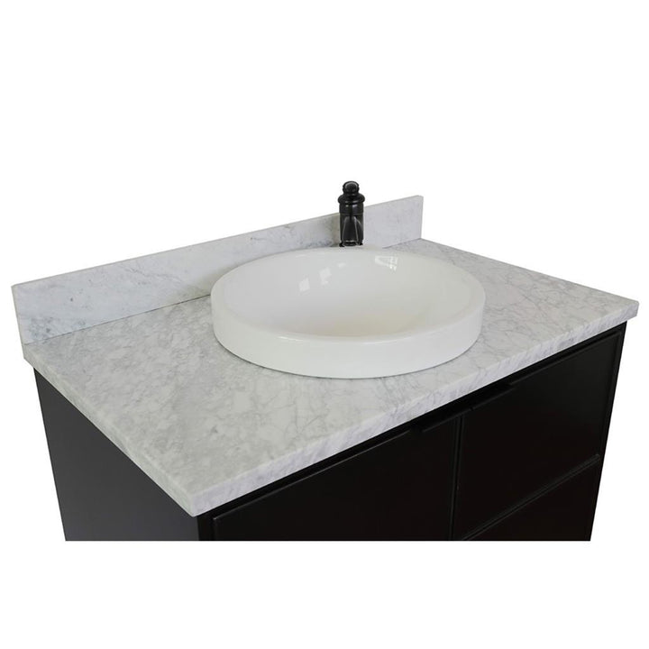 Bellaterra Scandi 37" Single Wall Mount Vanity, Cappuccino, White Carrara Top/Round Sink