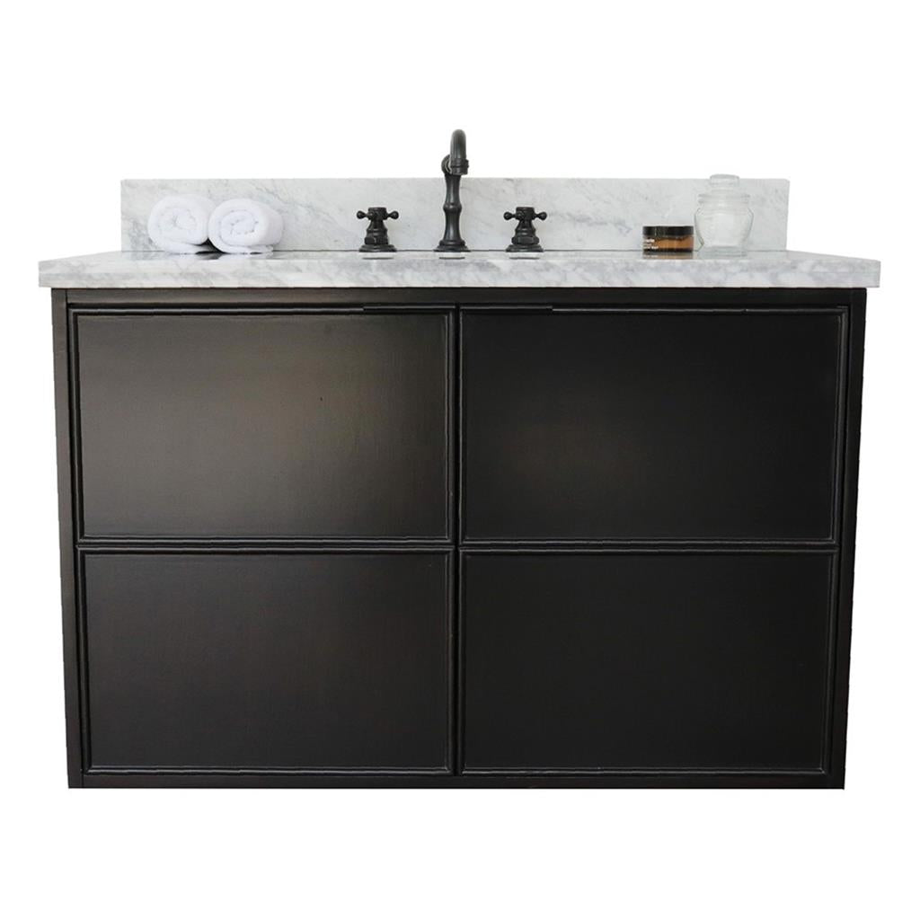 Bellaterra Scandi 37" Single Wall Mount Vanity, Cappuccino, White Carrara Top/Rectangle Sink