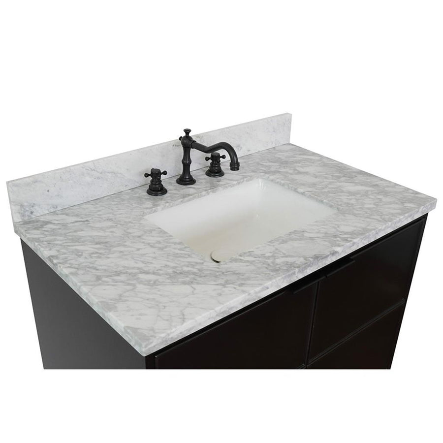 Bellaterra Scandi 37" Single Wall Mount Vanity, Cappuccino, White Carrara Top/Rectangle Sink