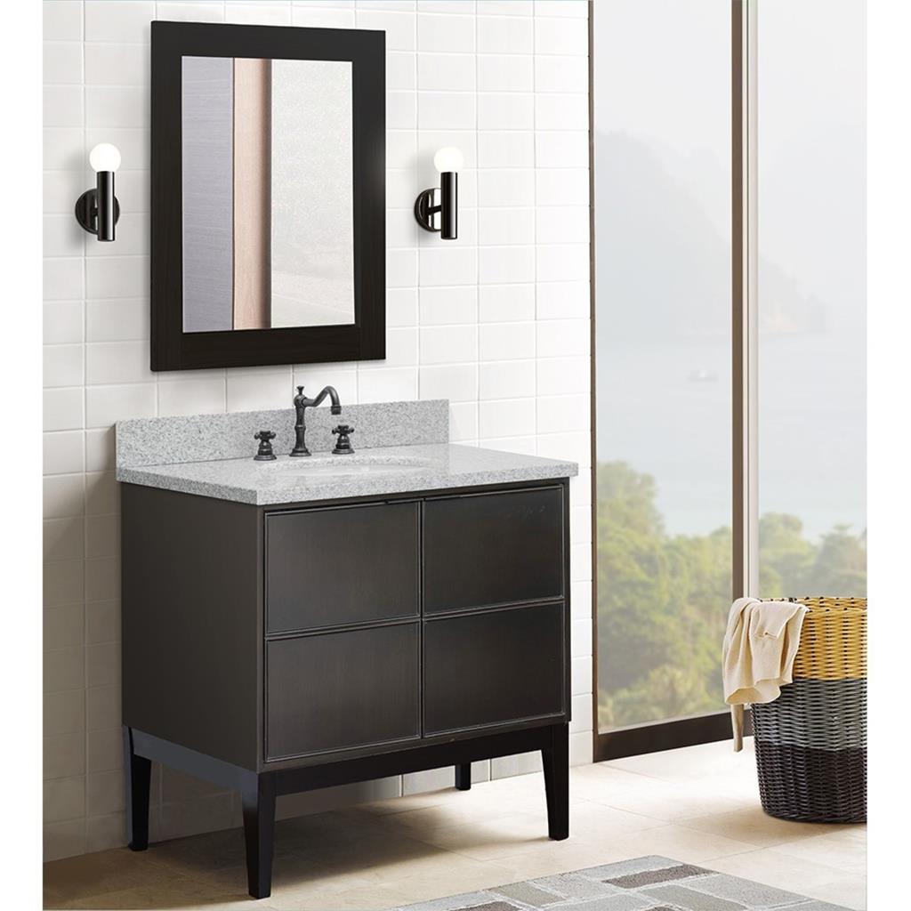 Bellaterra Scandi 37" Single Vanity, Cappuccino, Gray Granite Top/Oval Sink