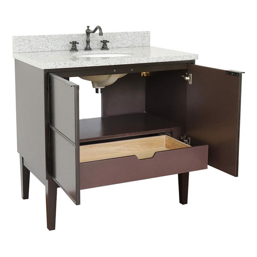 Bellaterra Scandi 37" Single Vanity, Cappuccino, Gray Granite Top/Oval Sink