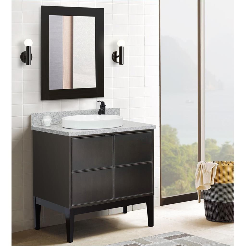 Bellaterra Scandi 37" Single Vanity, Cappuccino, Gray Granite Top/Round Sink