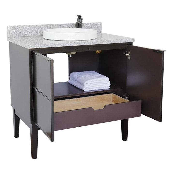 Bellaterra Scandi 37" Single Vanity, Cappuccino, Gray Granite Top/Round Sink