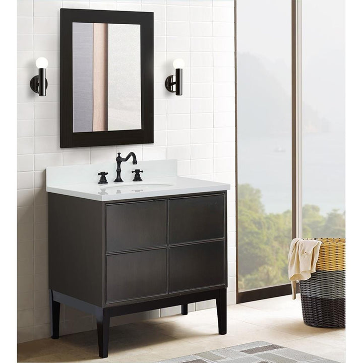 Bellaterra Scandi 37" Single Vanity, Cappuccino, White Quartz Top/Oval Sink