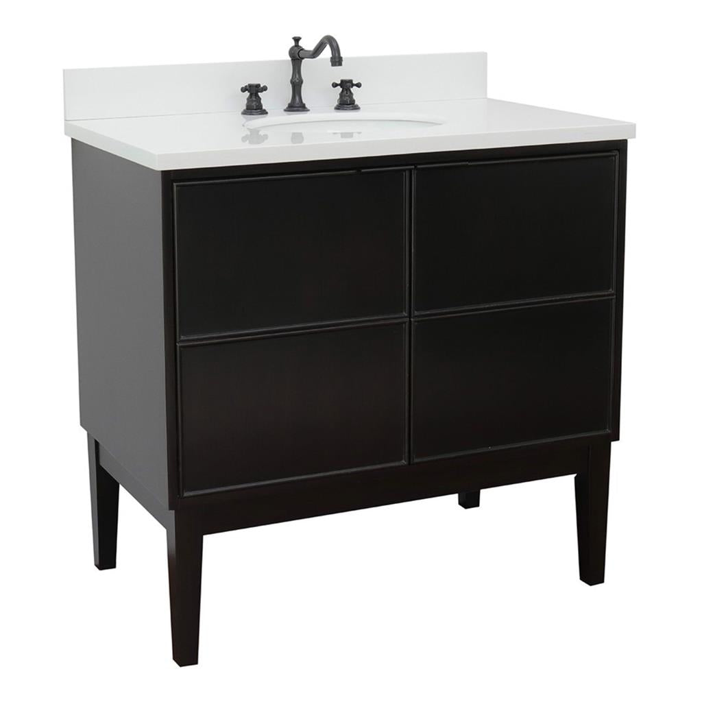 Bellaterra Scandi 37" Single Vanity, Cappuccino, White Quartz Top/Oval Sink