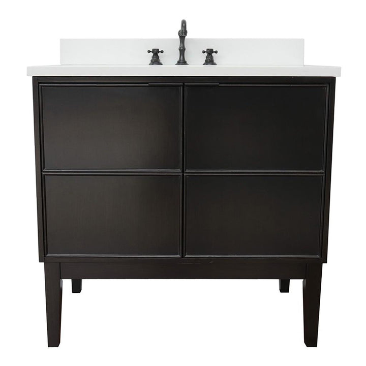 Bellaterra Scandi 37" Single Vanity, Cappuccino, White Quartz Top/Oval Sink