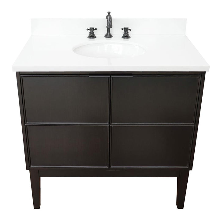 Bellaterra Scandi 37" Single Vanity, Cappuccino, White Quartz Top/Oval Sink