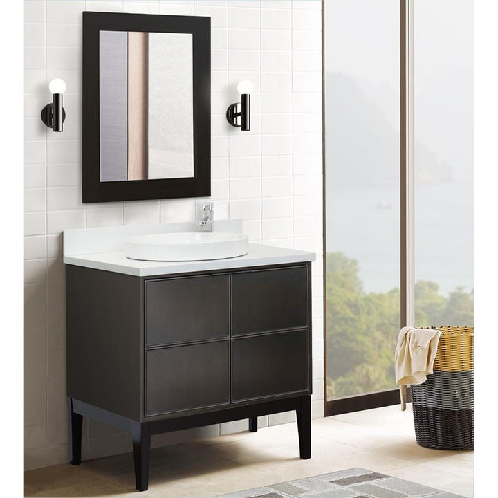 Bellaterra Scandi 37" Single Vanity, Cappuccino, White Quartz Top/Round Sink