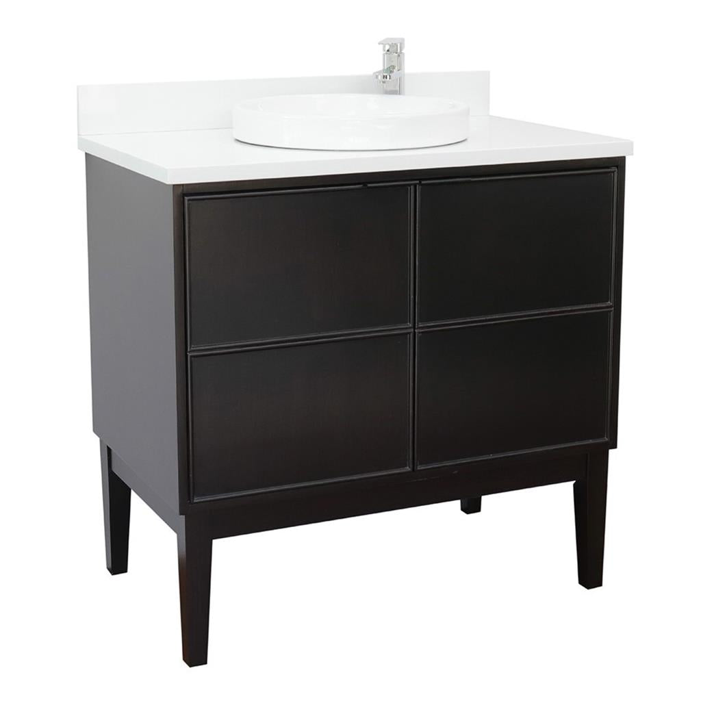 Bellaterra Scandi 37" Single Vanity, Cappuccino, White Quartz Top/Round Sink