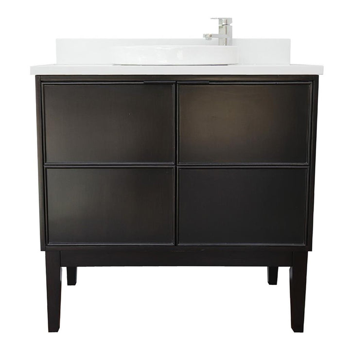 Bellaterra Scandi 37" Single Vanity, Cappuccino, White Quartz Top/Round Sink