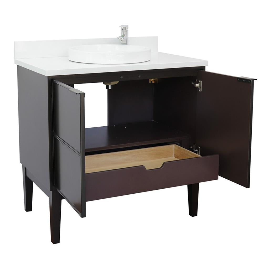 Bellaterra Scandi 37" Single Vanity, Cappuccino, White Quartz Top/Round Sink