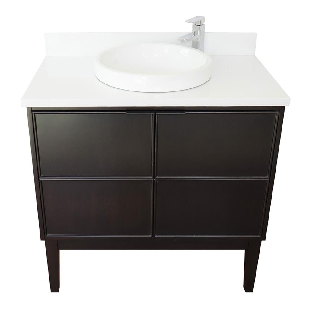 Bellaterra Scandi 37" Single Vanity, Cappuccino, White Quartz Top/Round Sink