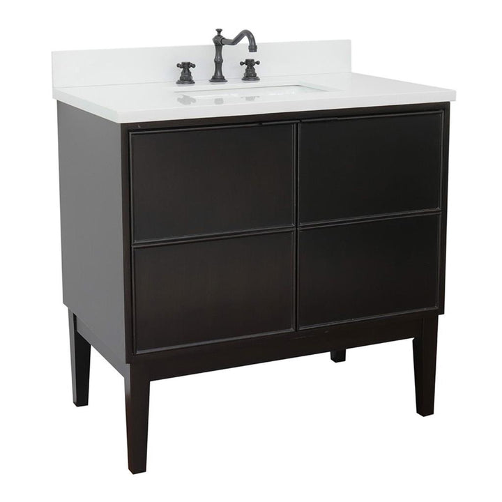 Bellaterra Scandi 37" Single Vanity, Cappuccino, White Quartz Top/Rectangle Sink