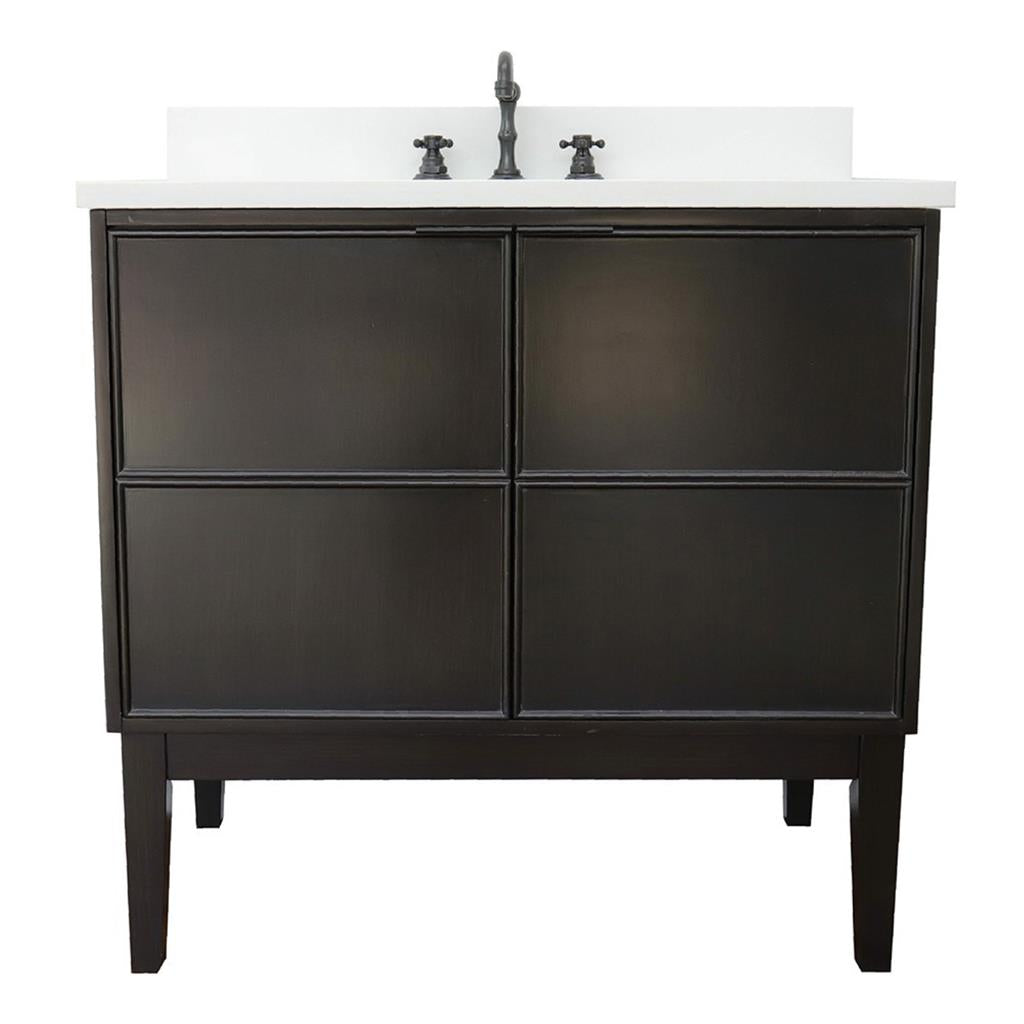 Bellaterra Scandi 37" Single Vanity, Cappuccino, White Quartz Top/Rectangle Sink