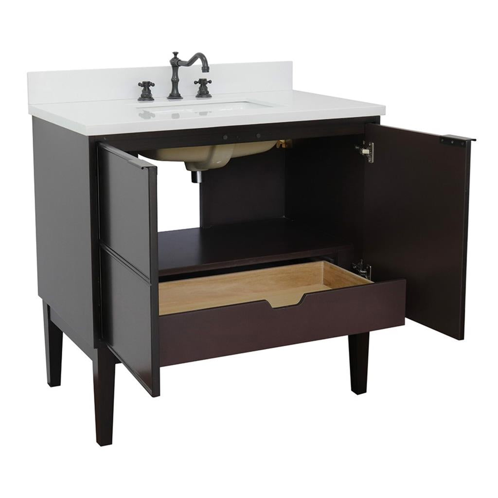 Bellaterra Scandi 37" Single Vanity, Cappuccino, White Quartz Top/Rectangle Sink