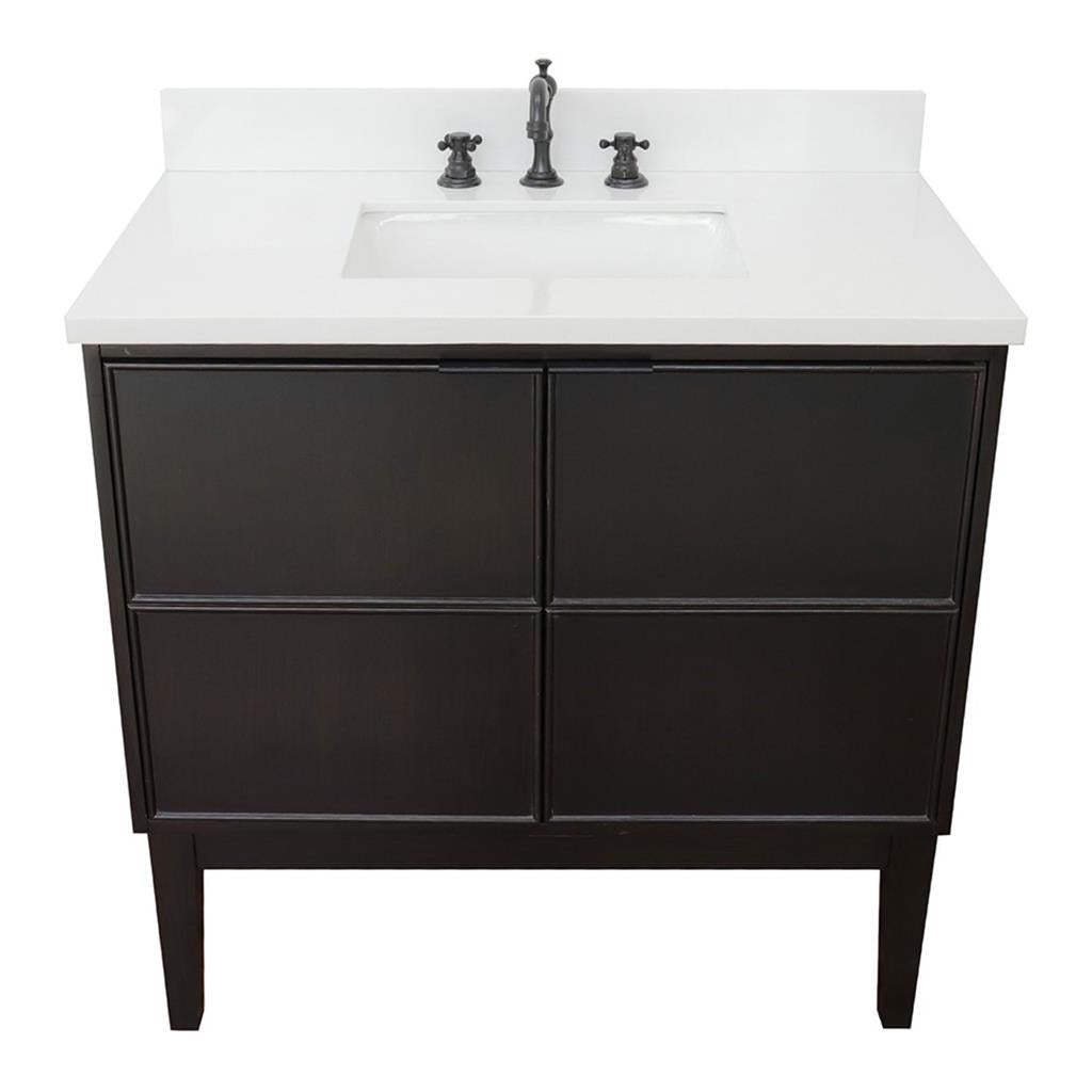 Bellaterra Scandi 37" Single Vanity, Cappuccino, White Quartz Top/Rectangle Sink