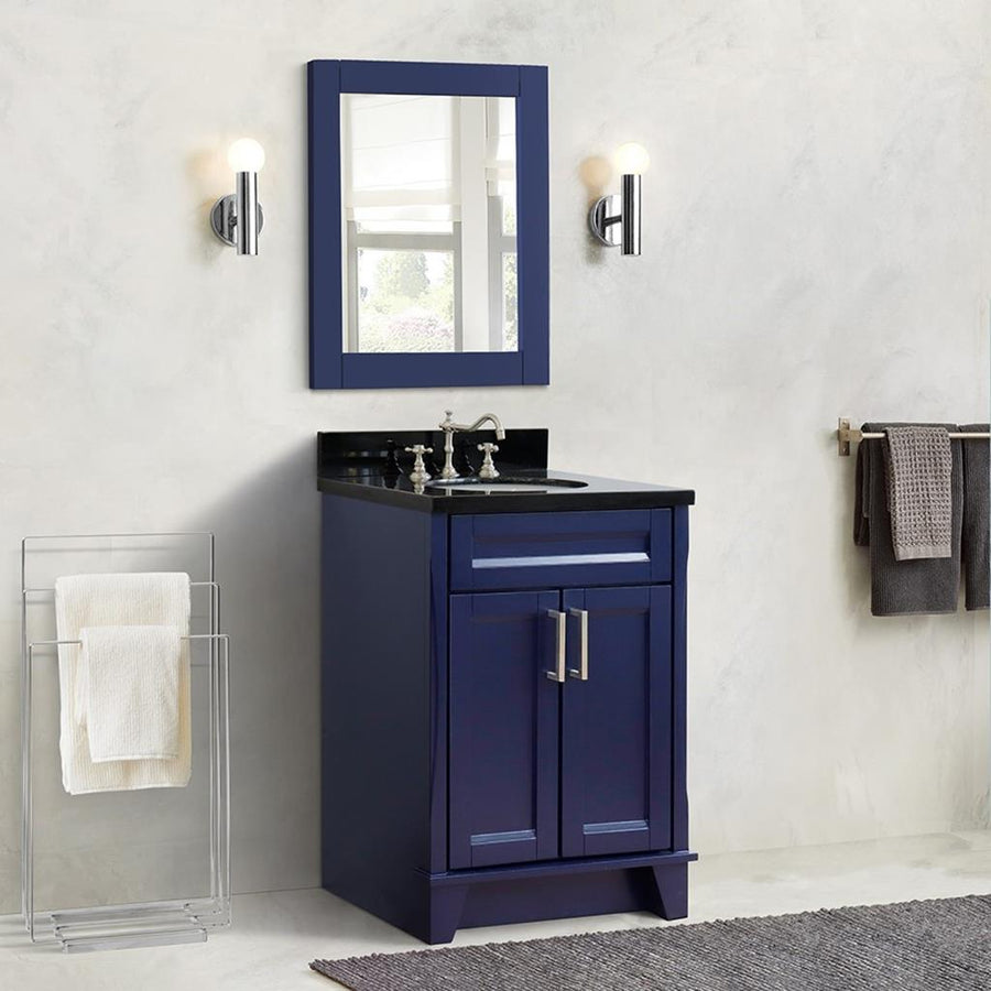 Bellaterra Home Terni 24" Blue Vanity, Oval Sink Black Galaxy Granite#top-options_black-galaxy-granite