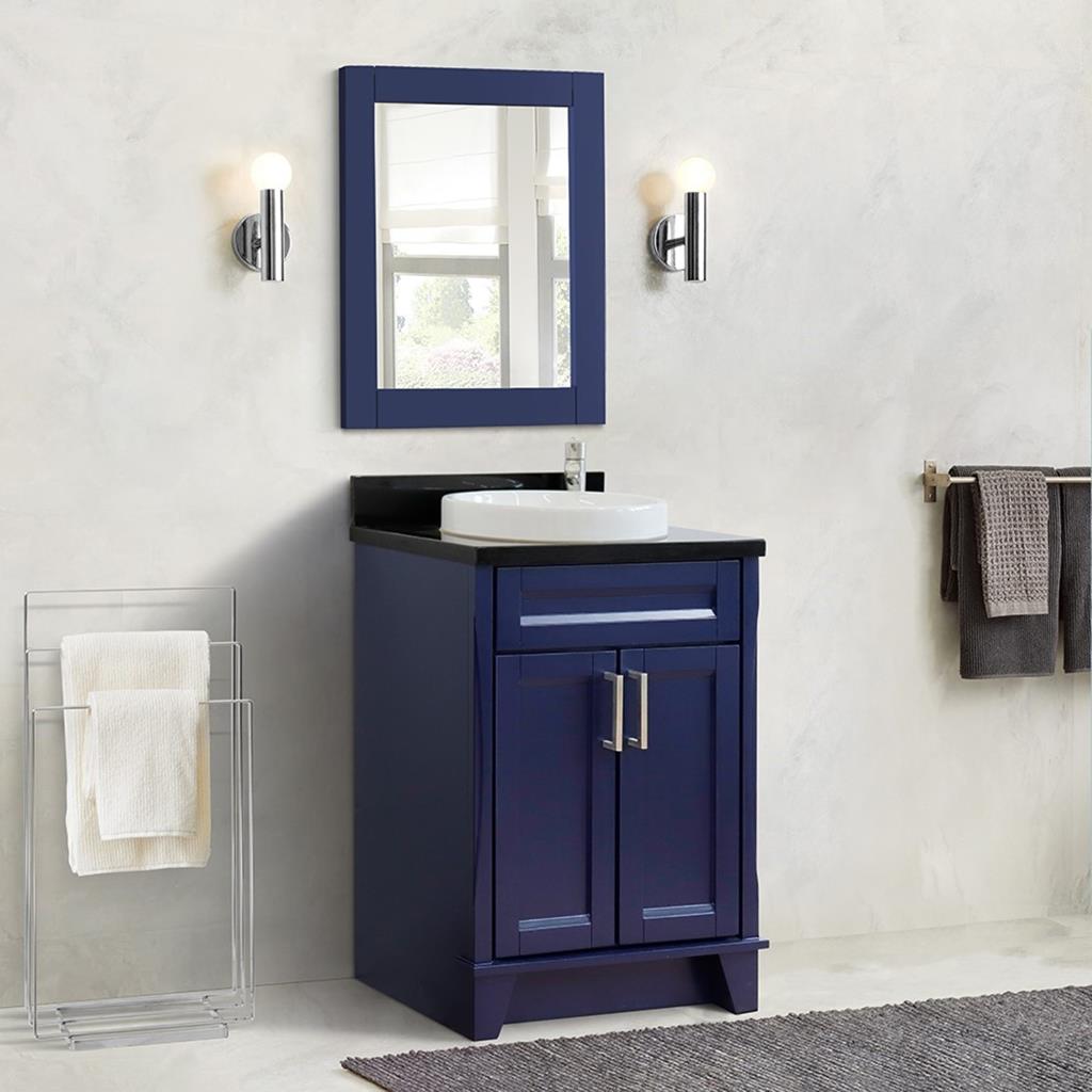 Bellaterra Terni 25" Single Vanity, Blue, Black Galaxy Granite Top/Round Sink