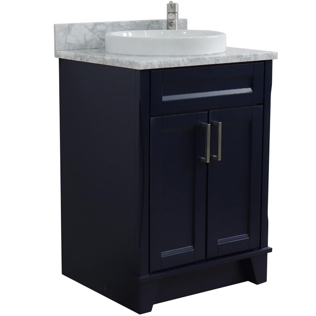 Bellaterra Home Terni 24" Blue Vanity, Round Sink White Carrara Marble#top-options_white-carrara-marble