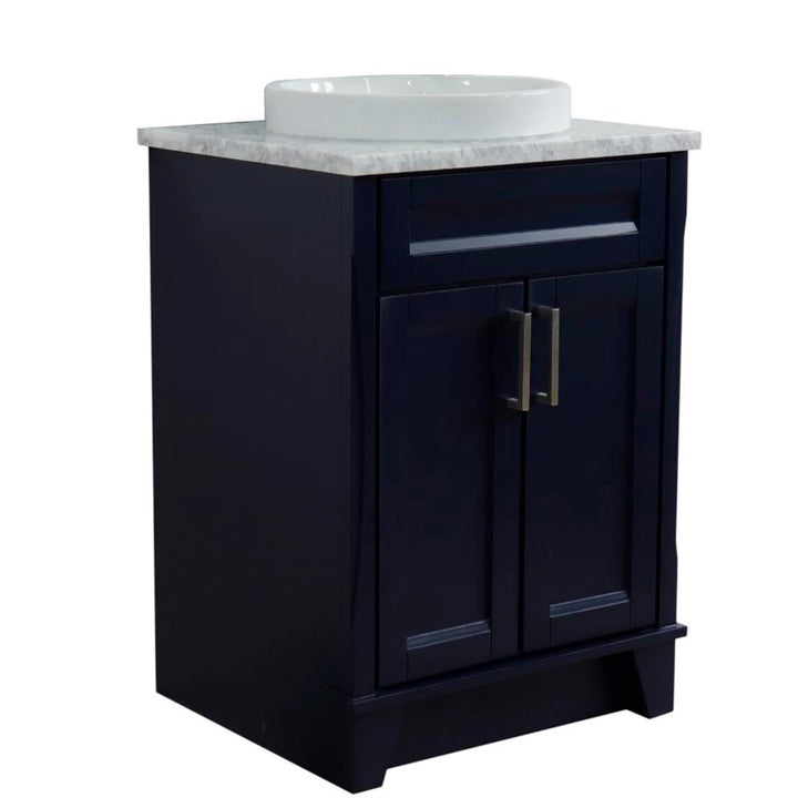 Bellaterra Terni 25" Single Vanity, Blue, White Carrara Marble Top/Round Sink