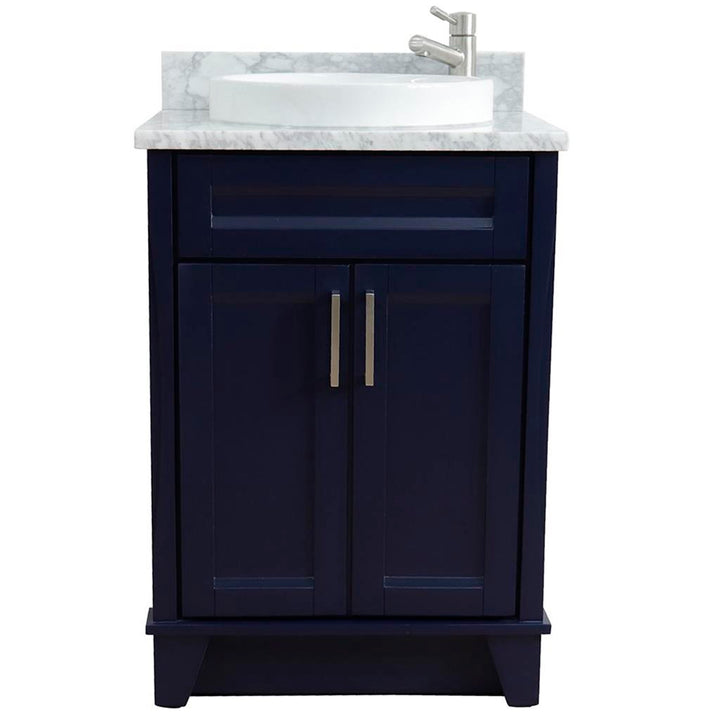 Bellaterra Terni 25" Single Vanity, Blue, White Carrara Marble Top/Round Sink