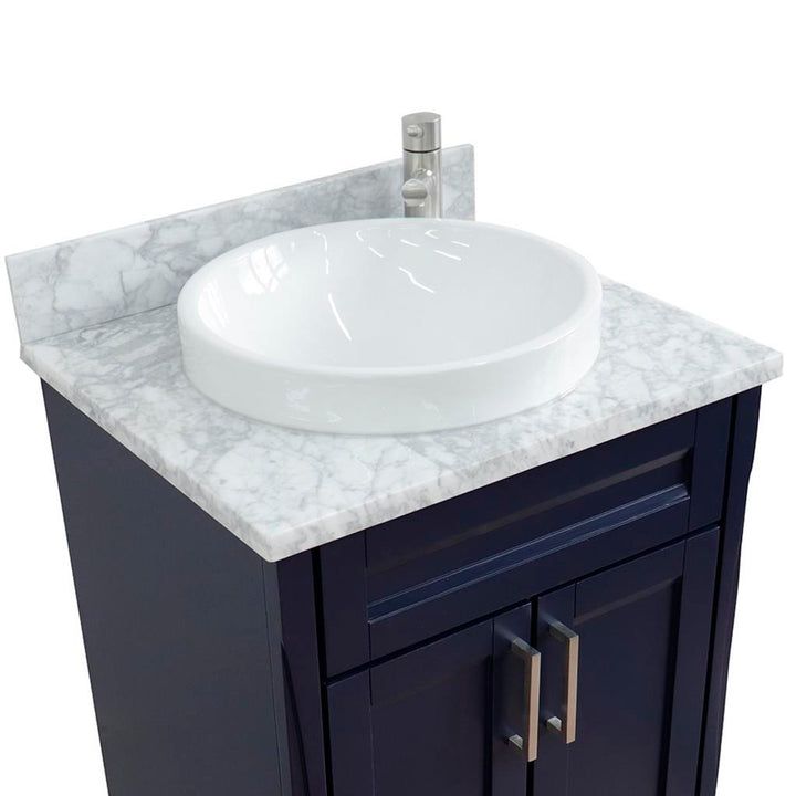 Bellaterra Home Terni 24" Blue Vanity, Round Sink White Carrara Marble#top-options_white-carrara-marble