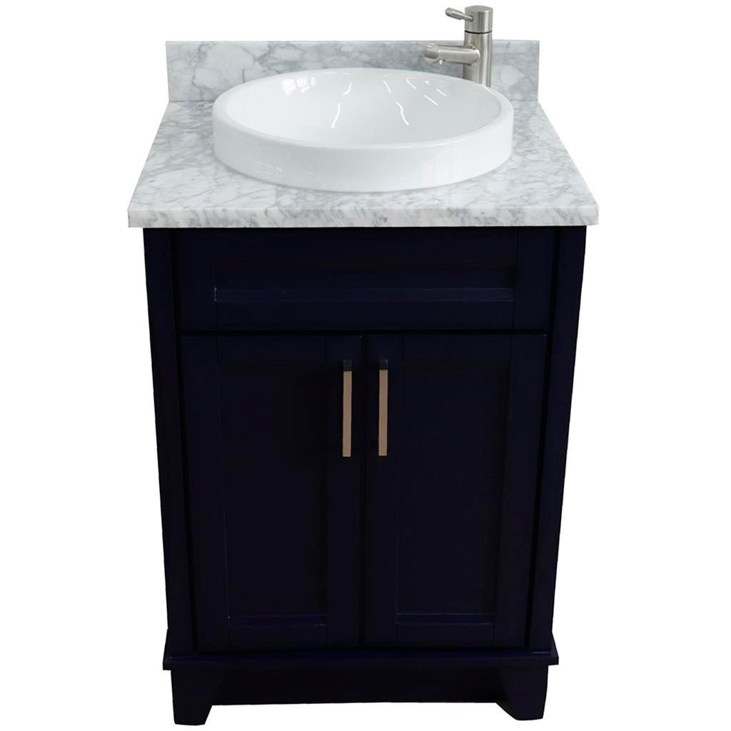 Bellaterra Terni 25" Single Vanity, Blue, White Carrara Marble Top/Round Sink