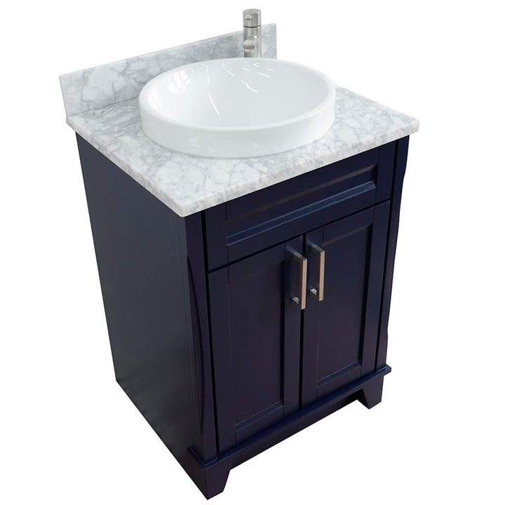 Bellaterra Terni 25" Single Vanity, Blue, White Carrara Marble Top/Round Sink