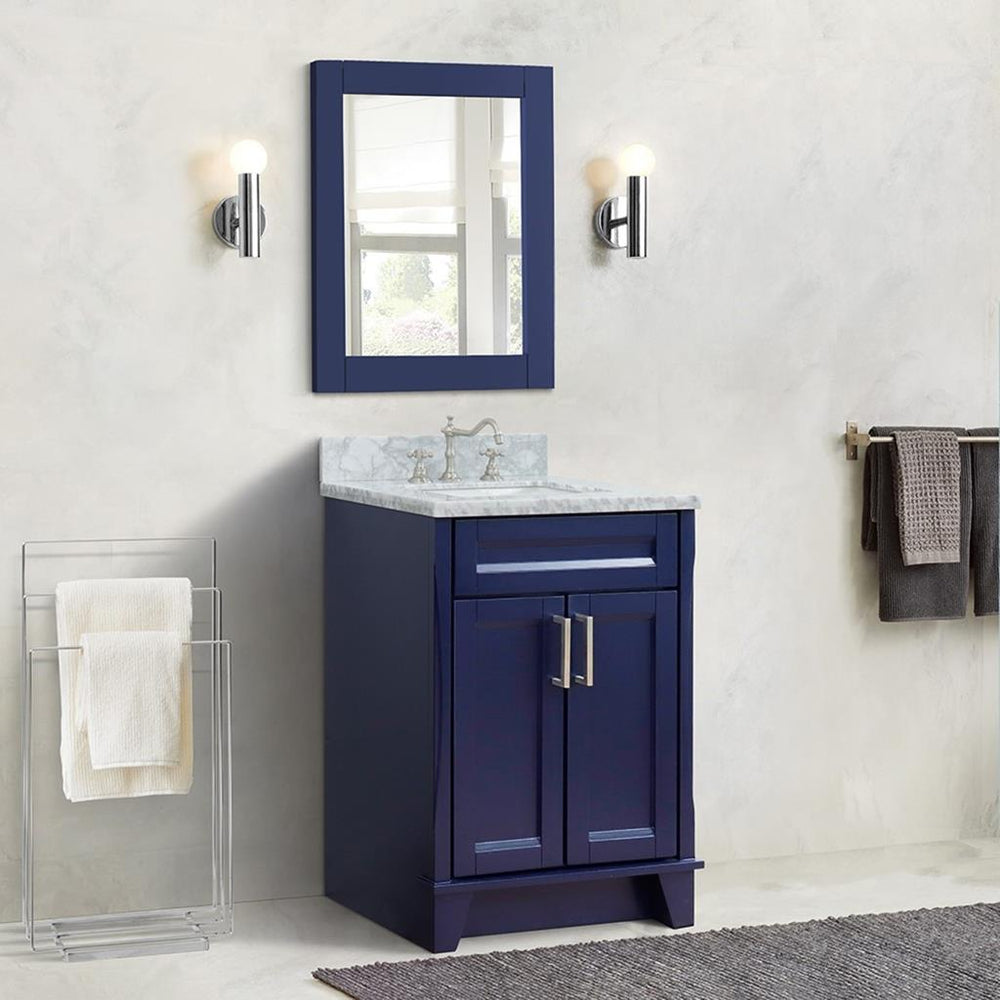 Bellaterra Terni 25" Single Vanity, Blue, White Carrara Marble Top/Rectangle Sink